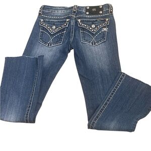 Miss Me jeans women’s sz 25 boot embellished whiskering EUC rhinestones